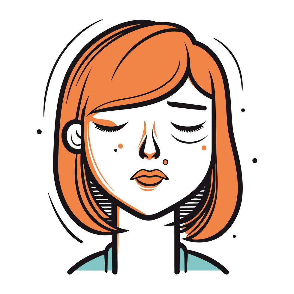 Vector illustration of a woman with closed eyes on white background. Cartoon style.