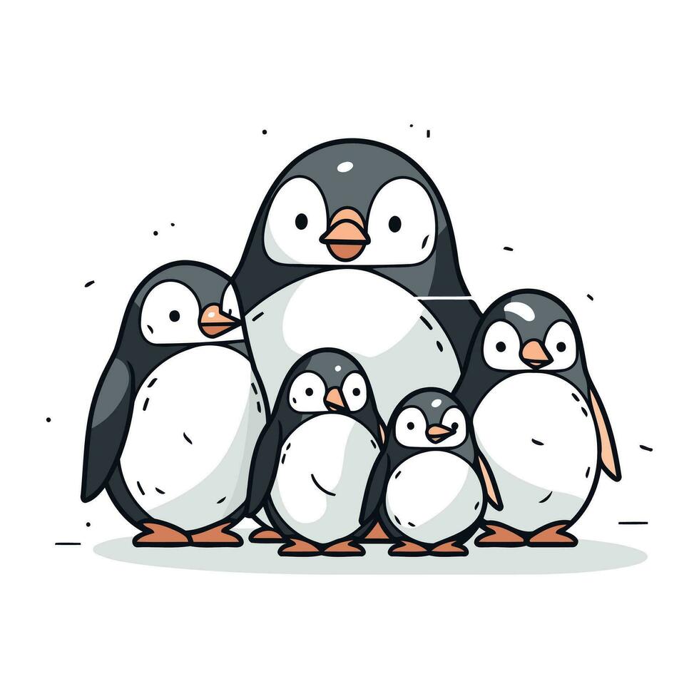 Penguin family. Vector illustration of cute cartoon penguins.
