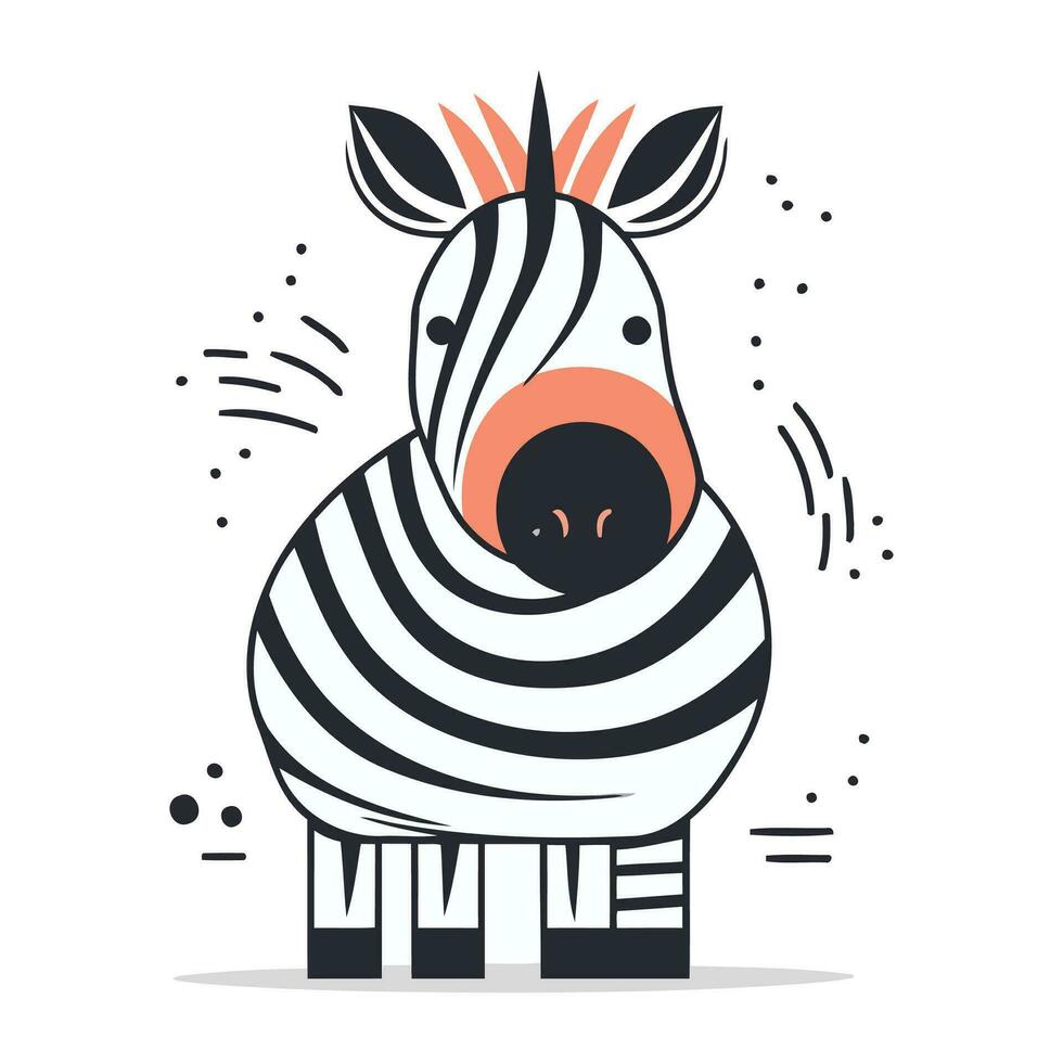 Zebra vector illustration. Cute zebra in striped clothes.