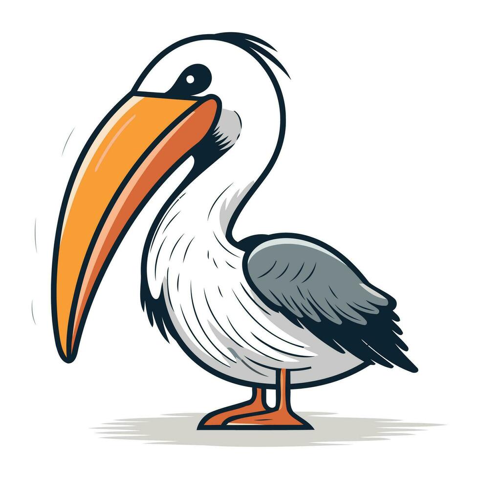 Pelican vector illustration. isolated on white background. Cartoon style.