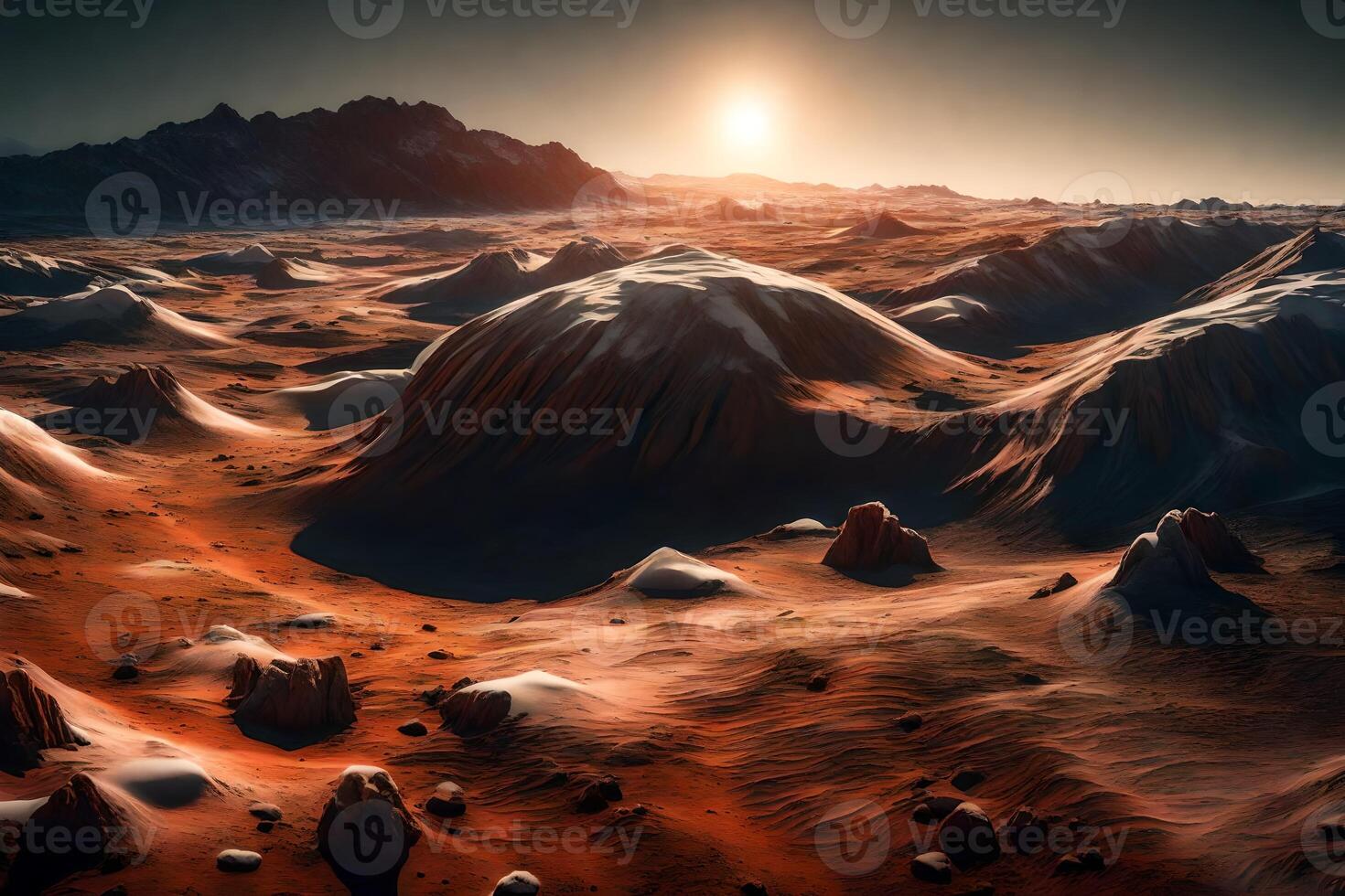 An artist's rendering of the red planet mars photo