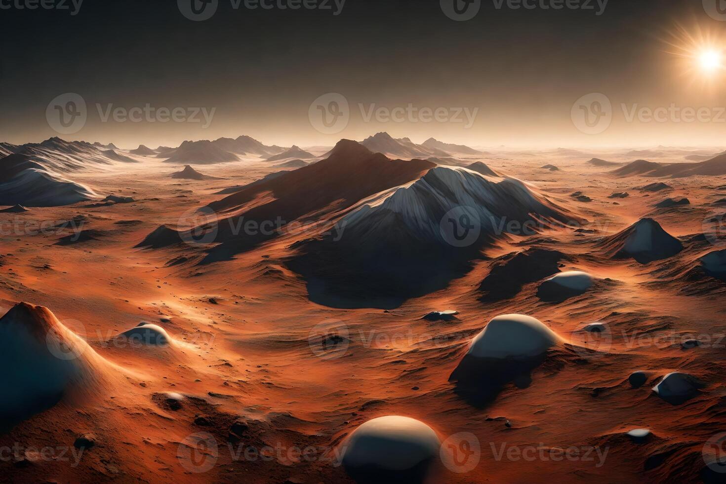 A beautiful sight of the ice caps at the poles of Mars glimmering in the sunlight on Mars photo