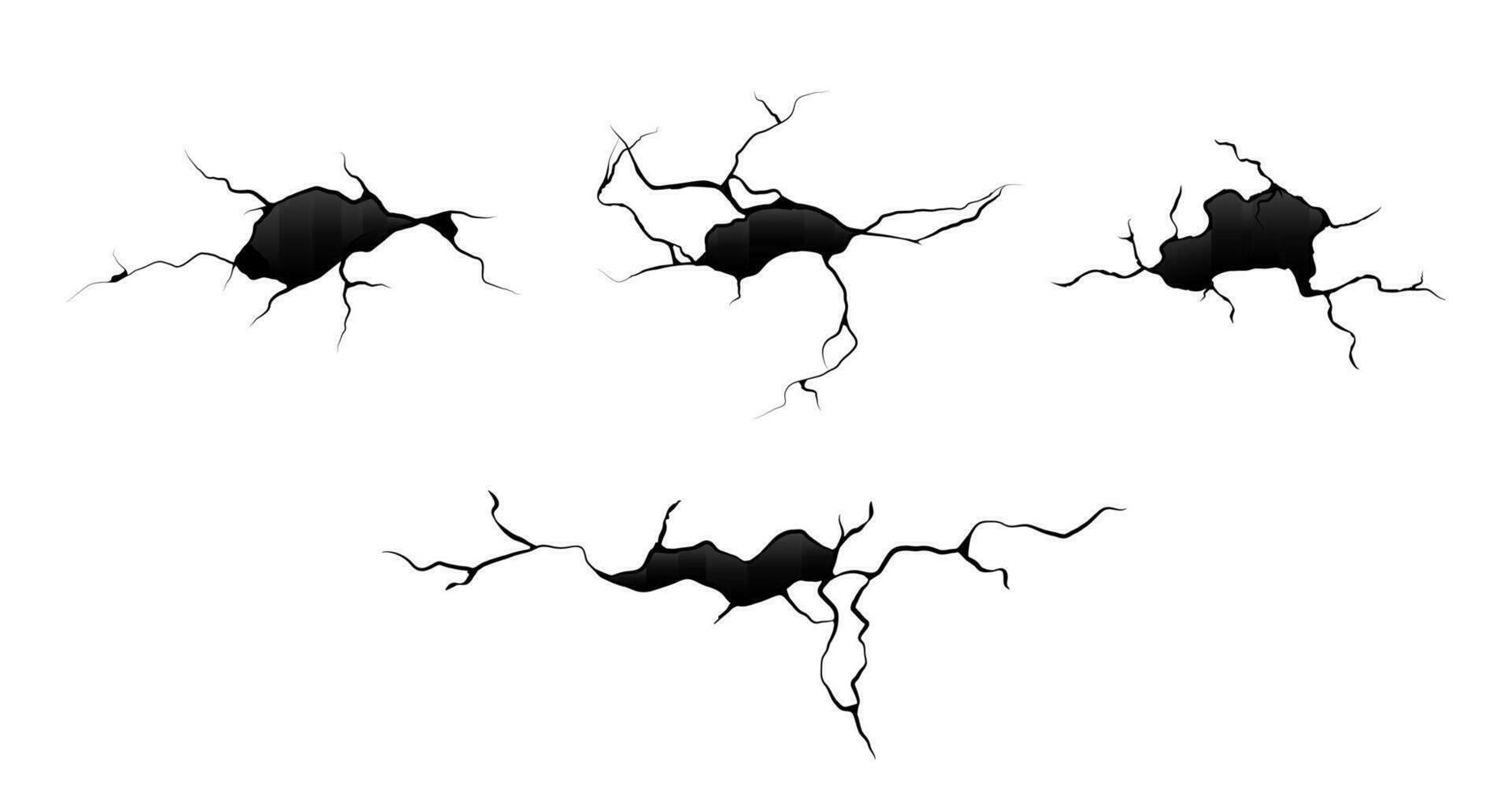 Collection of ground-hole cracks. Earthquake cracks. Illustration of a cracked wall isolated on a white background vector