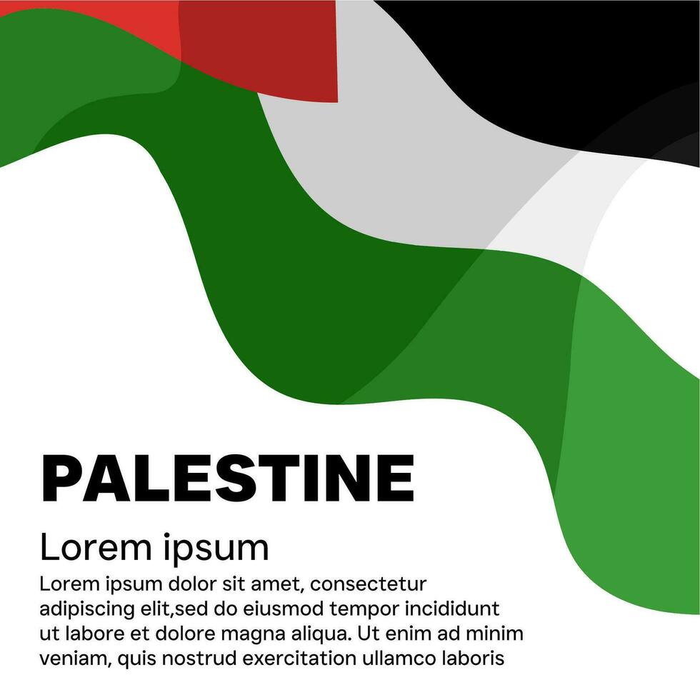 A vector illustration of the fluttering Palestinian flag. Post template with palestine flag background