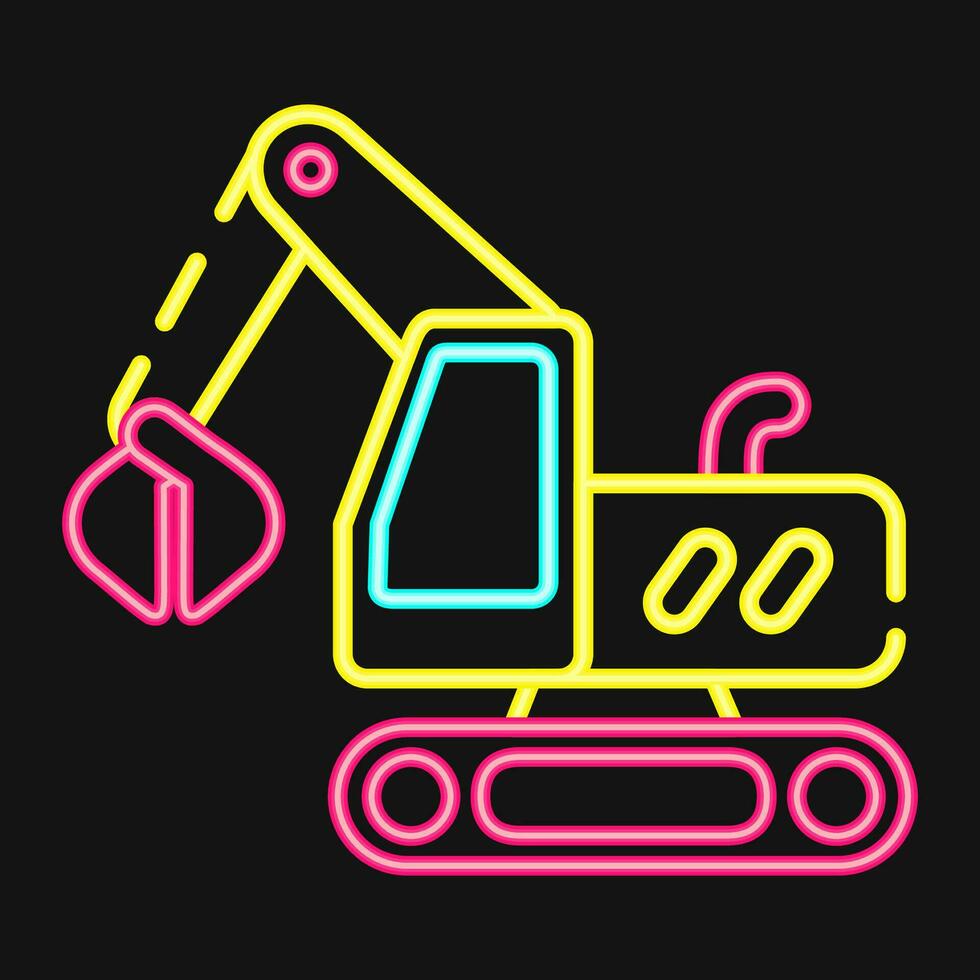 Icon clamshel excavator. Heavy equipment elements. Icons in neon style. Good for prints, posters, logo, infographics, etc. vector