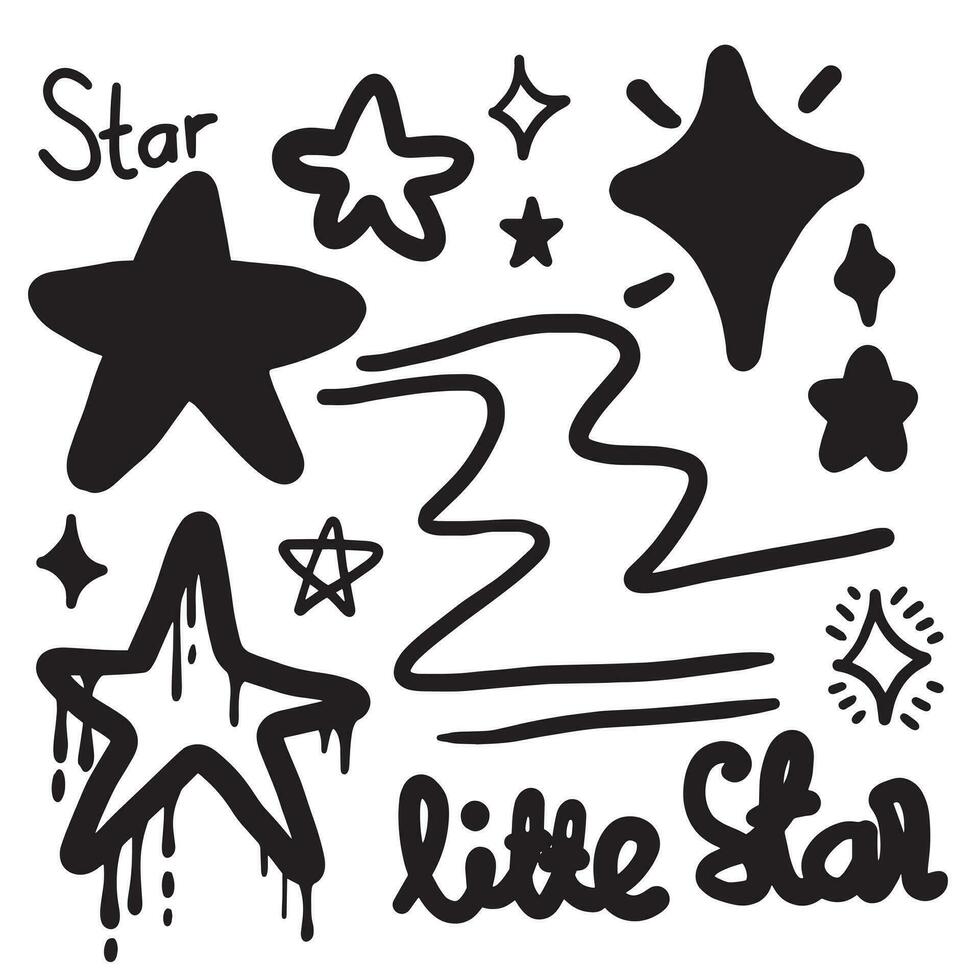 Star hand drawn set. Black vector star illustration drawn in doodle style on a white background.