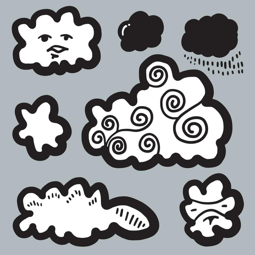 Clouds Doodle Vector Set on white background.
