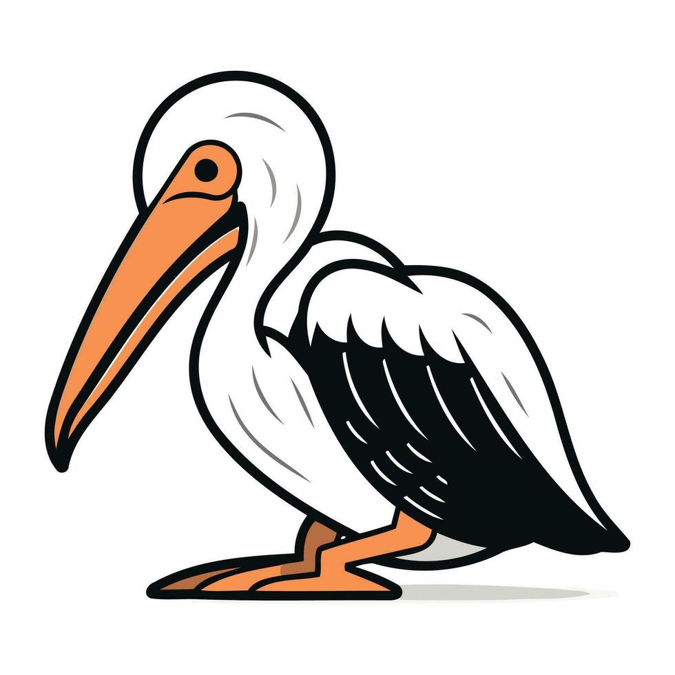 Pelican bird isolated on white background. Cartoon vector illustration.