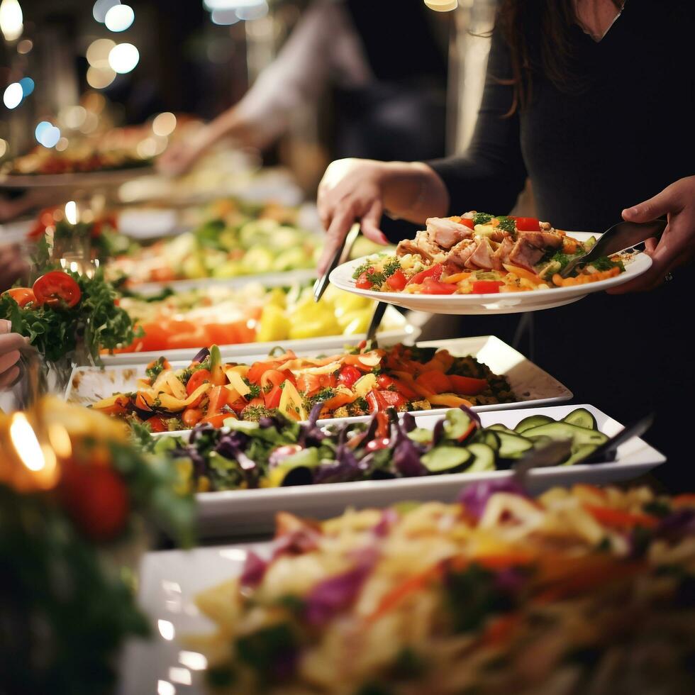 personas grupo abastecimiento buffet comida foto