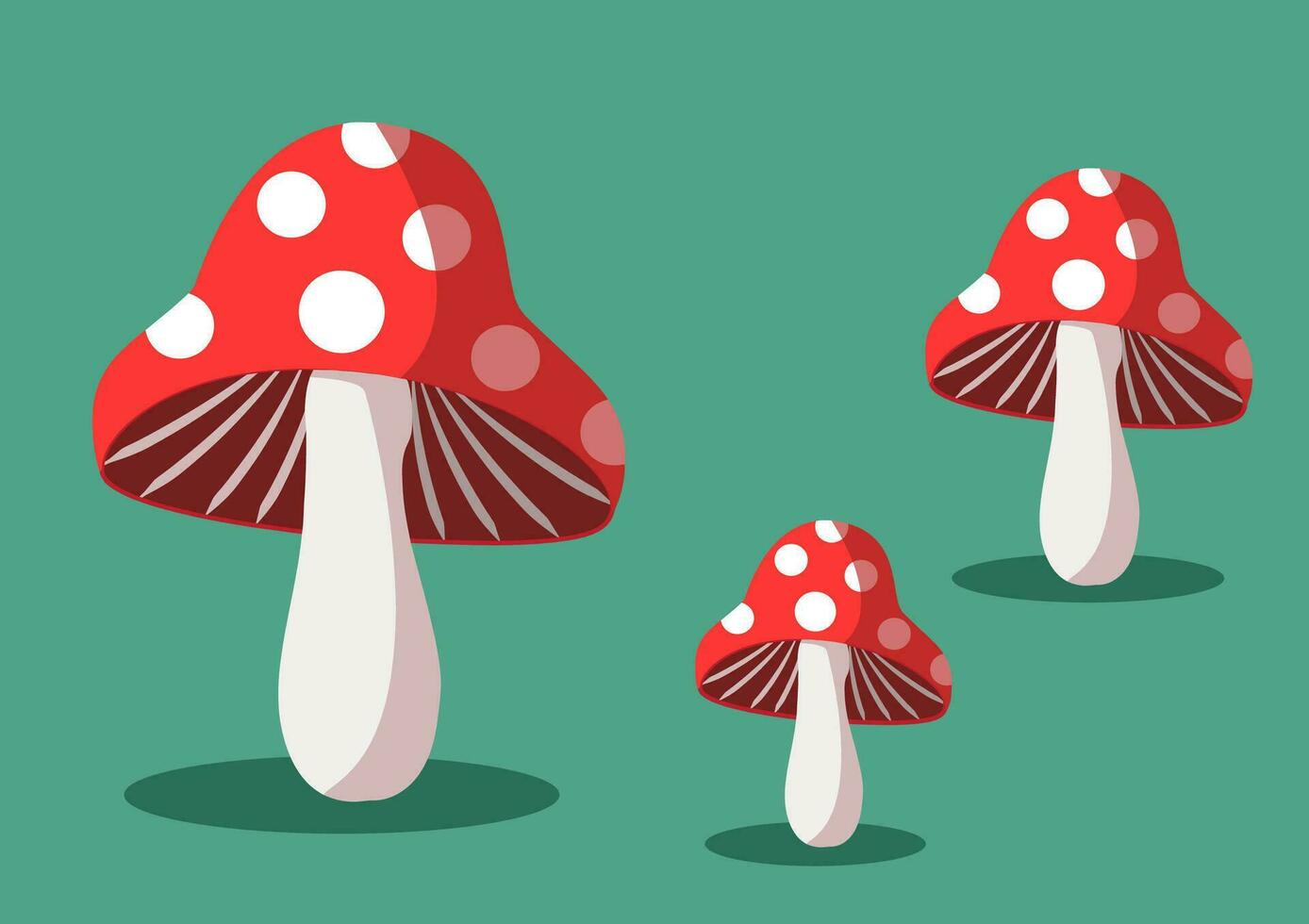 Mushroom icon set. Amanita Muscaria. fly agaric. sign collection. Magic mushroom symbol. Vector illustration isolated on green background.