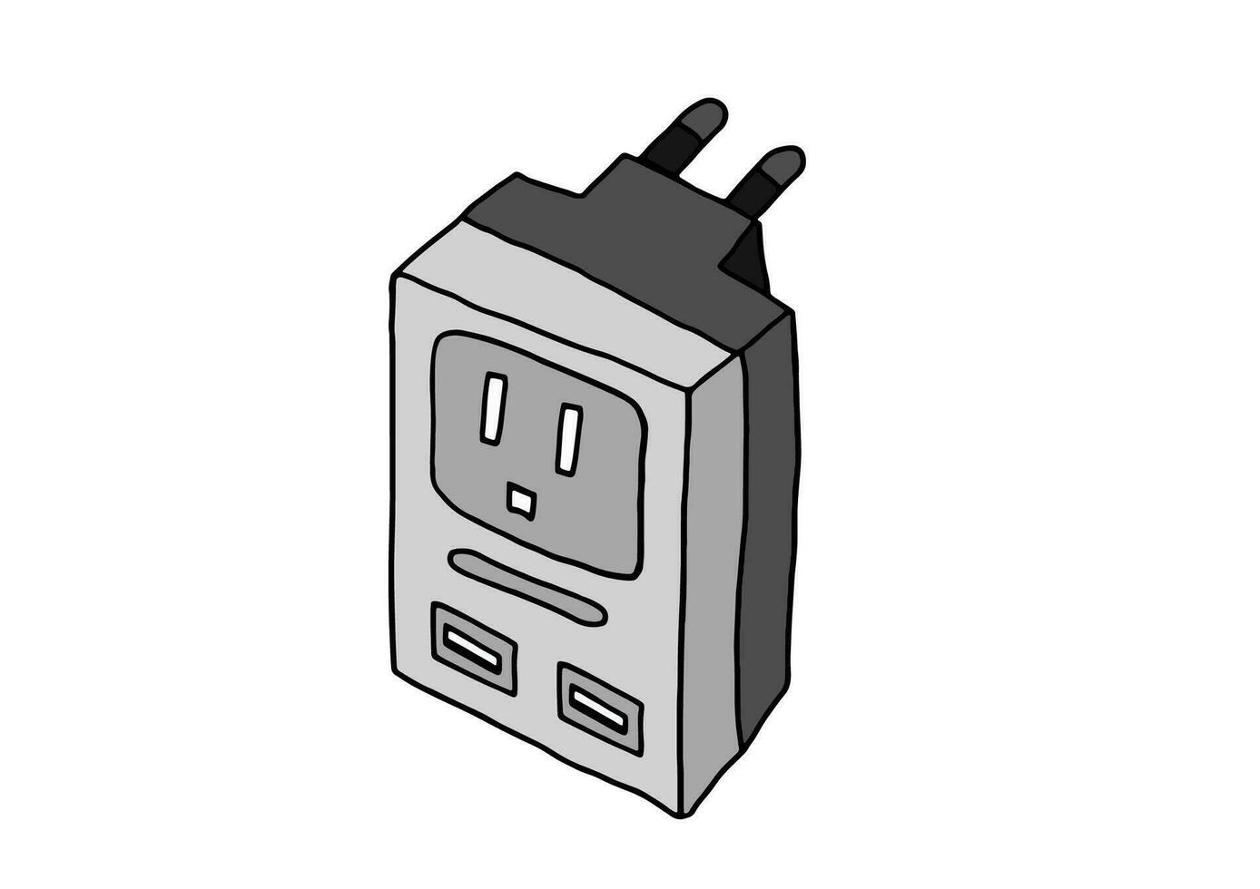 Electric extension isolated on white background. Powerboard isometric with four slots. vector