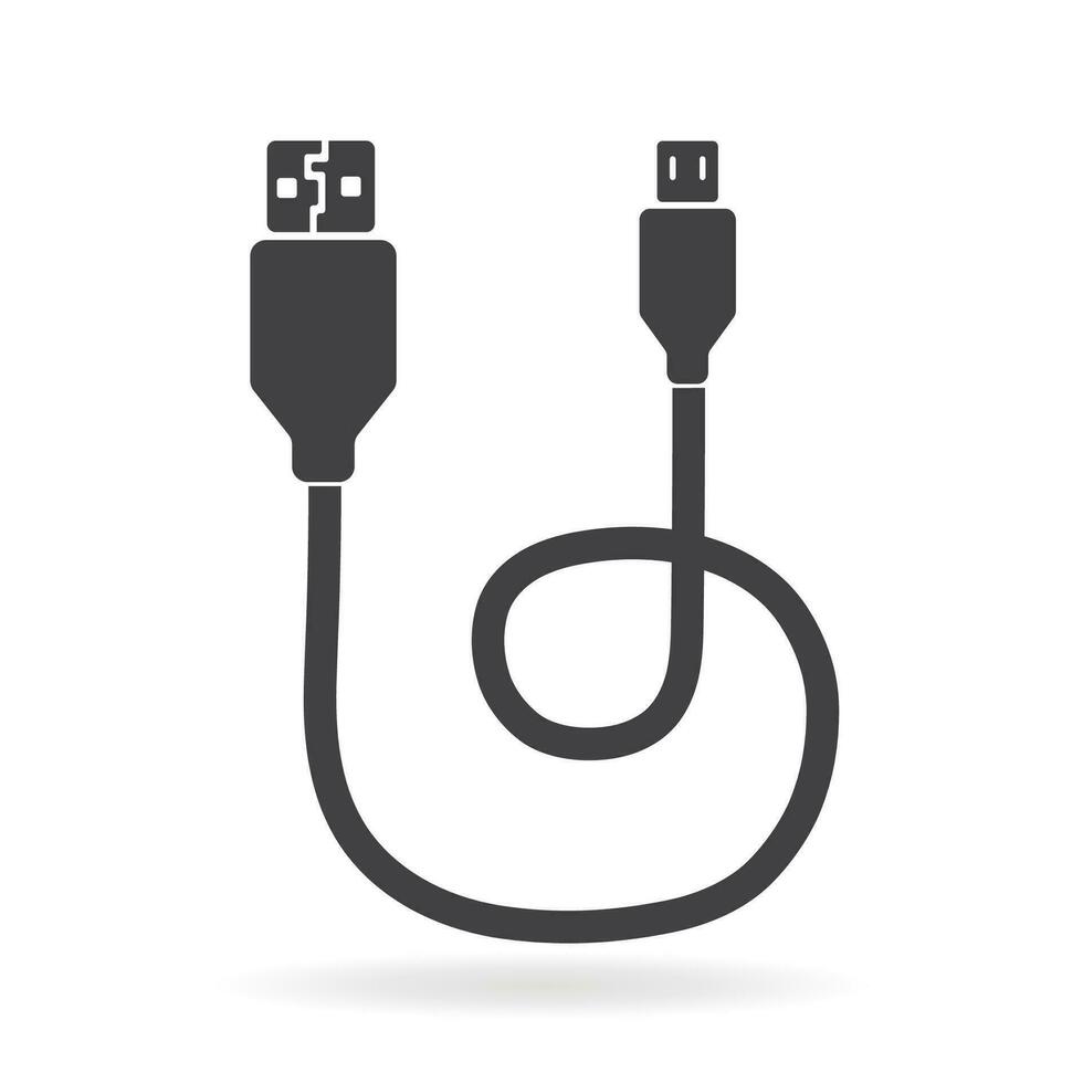 Micro Usb Cable on white background, Usb Cable Vector Art Illustration.