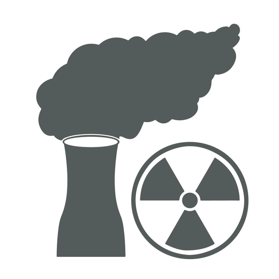 Nuclear power plant gray icon in flat style. non-renewable energy source symbol isolated on white background. vector