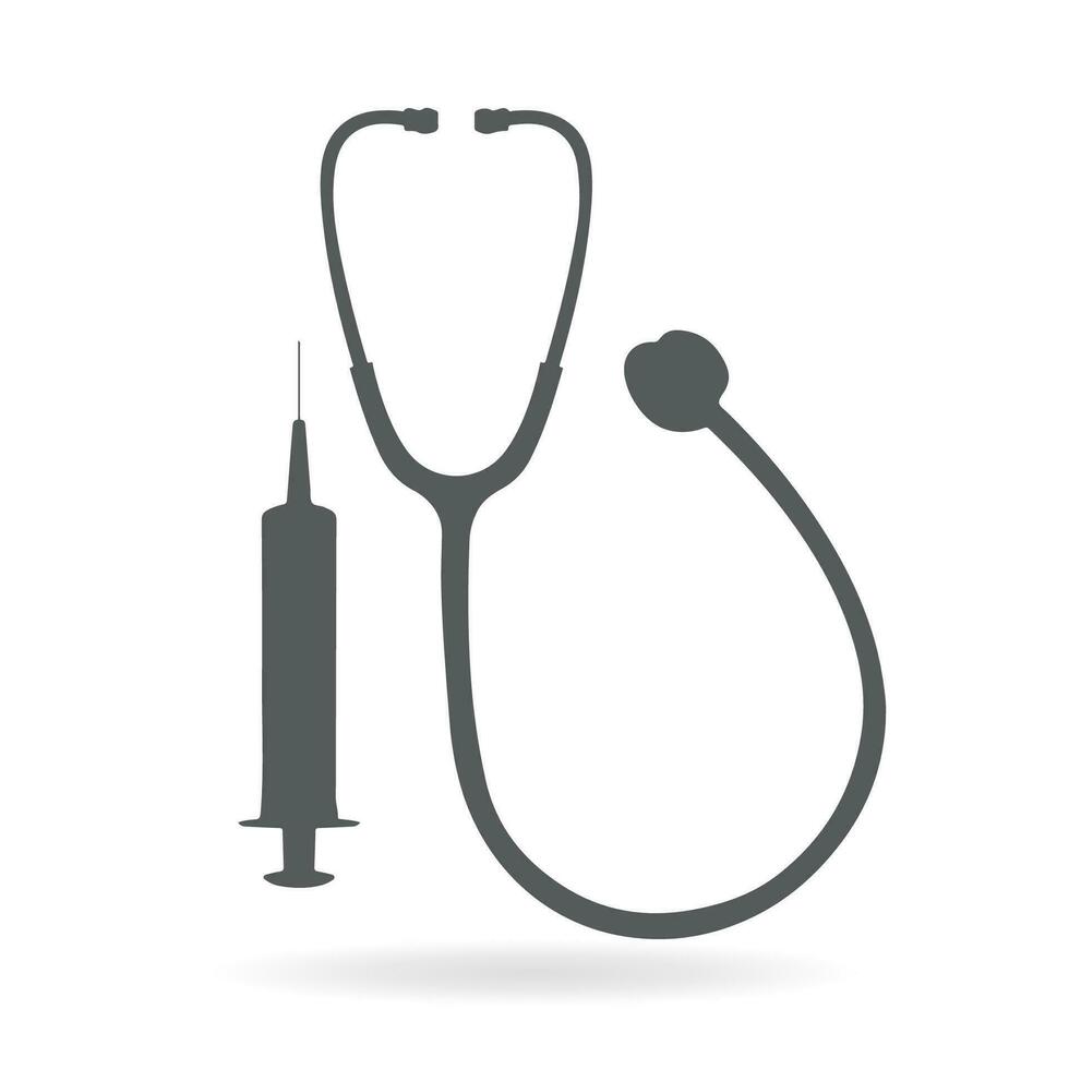 vector illustration design line style icon headphone equipment of oscilloscope stethoscope, rhythm correction and syringe EPS10.