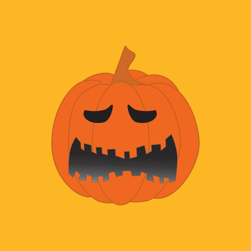 Pumpkin on yellow background . Happy Halloween holiday. orange pumpkin with scary smile vector illustration for design postcard banner.