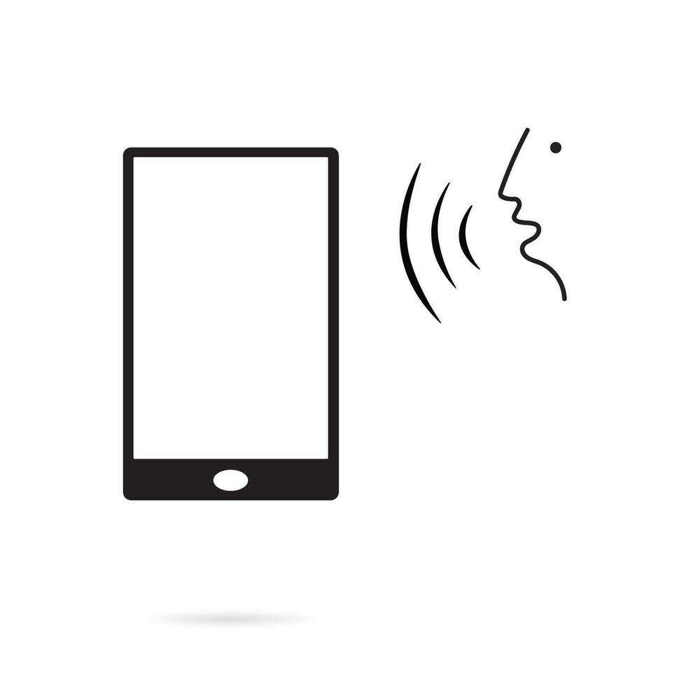 Voice recognition concept. Voice control mobile, smartphone vector icon. Black line, online, thin trendy logo, flat adaptation design for web, website, mobile app, EPS isolated on white