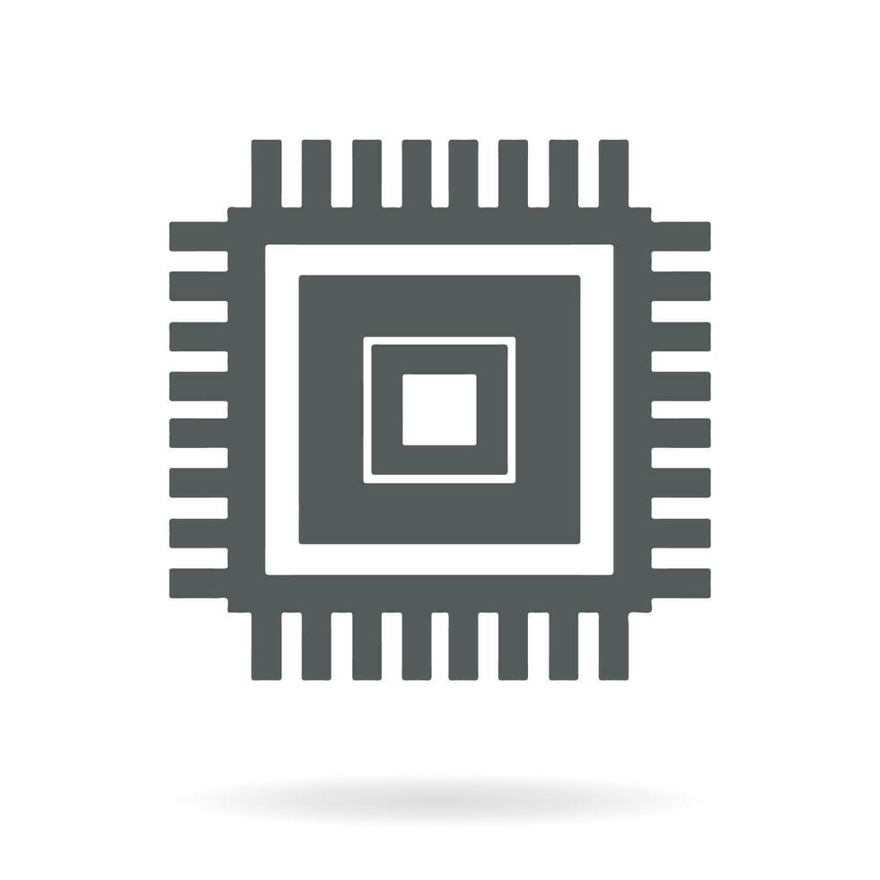 Microchip line icon. CPU, Central processing unit, computer processor, chip symbol in circle. Abstract technology logo. Simple round icon isolated on black background. Creative modern vector logo.