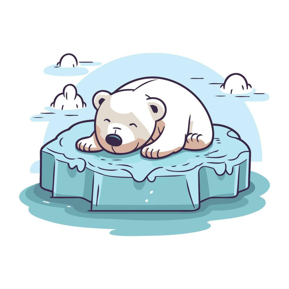 Cute polar bear sleeping on an ice floe. Vector illustration.
