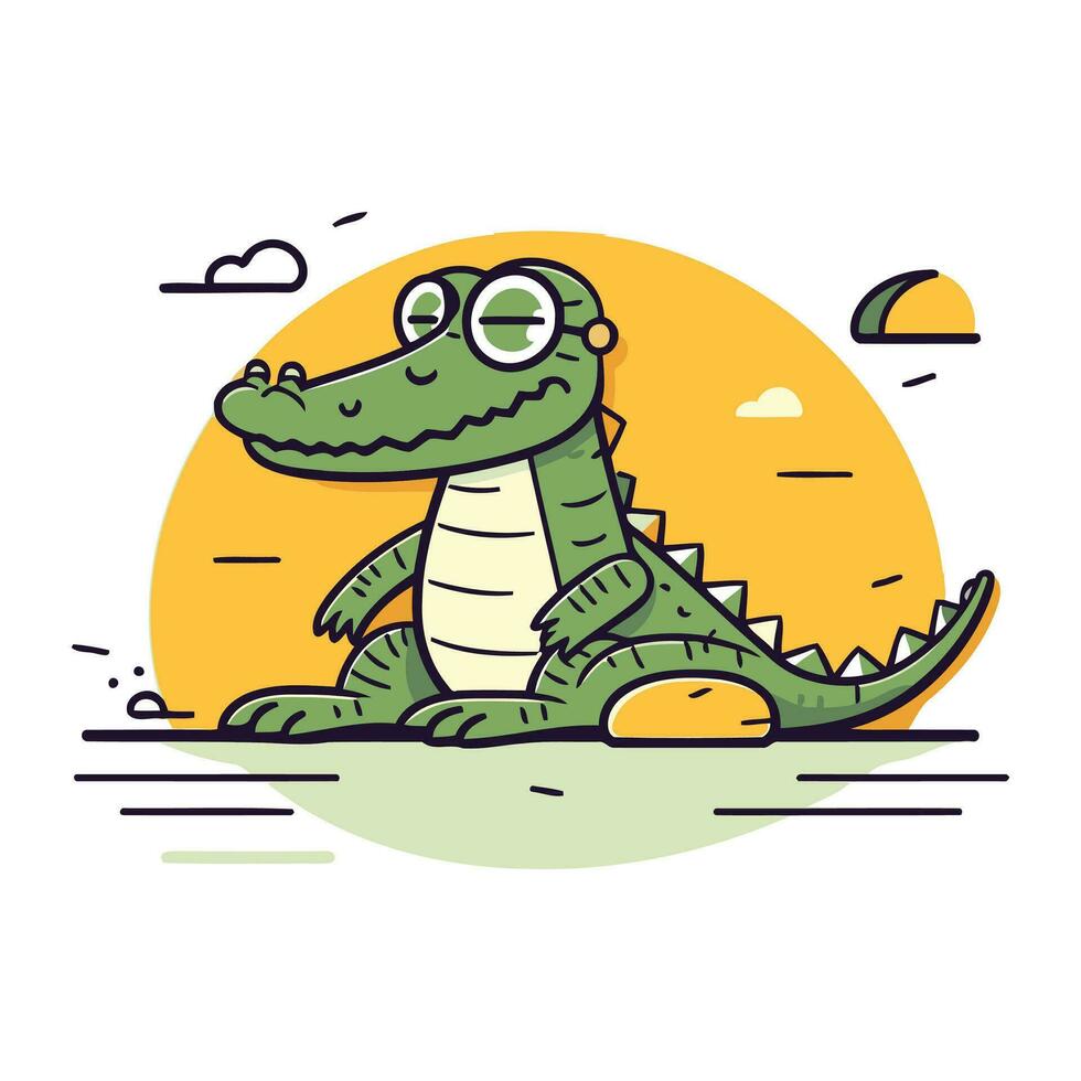 Cute crocodile cartoon character in flat style. Vector illustration.