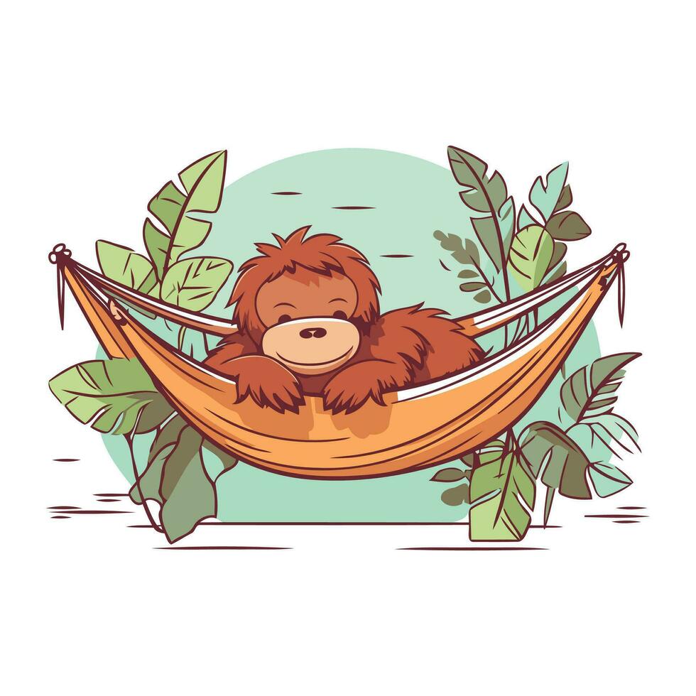 Cute cartoon monkey in hammock. Vector illustration of a wild animal.