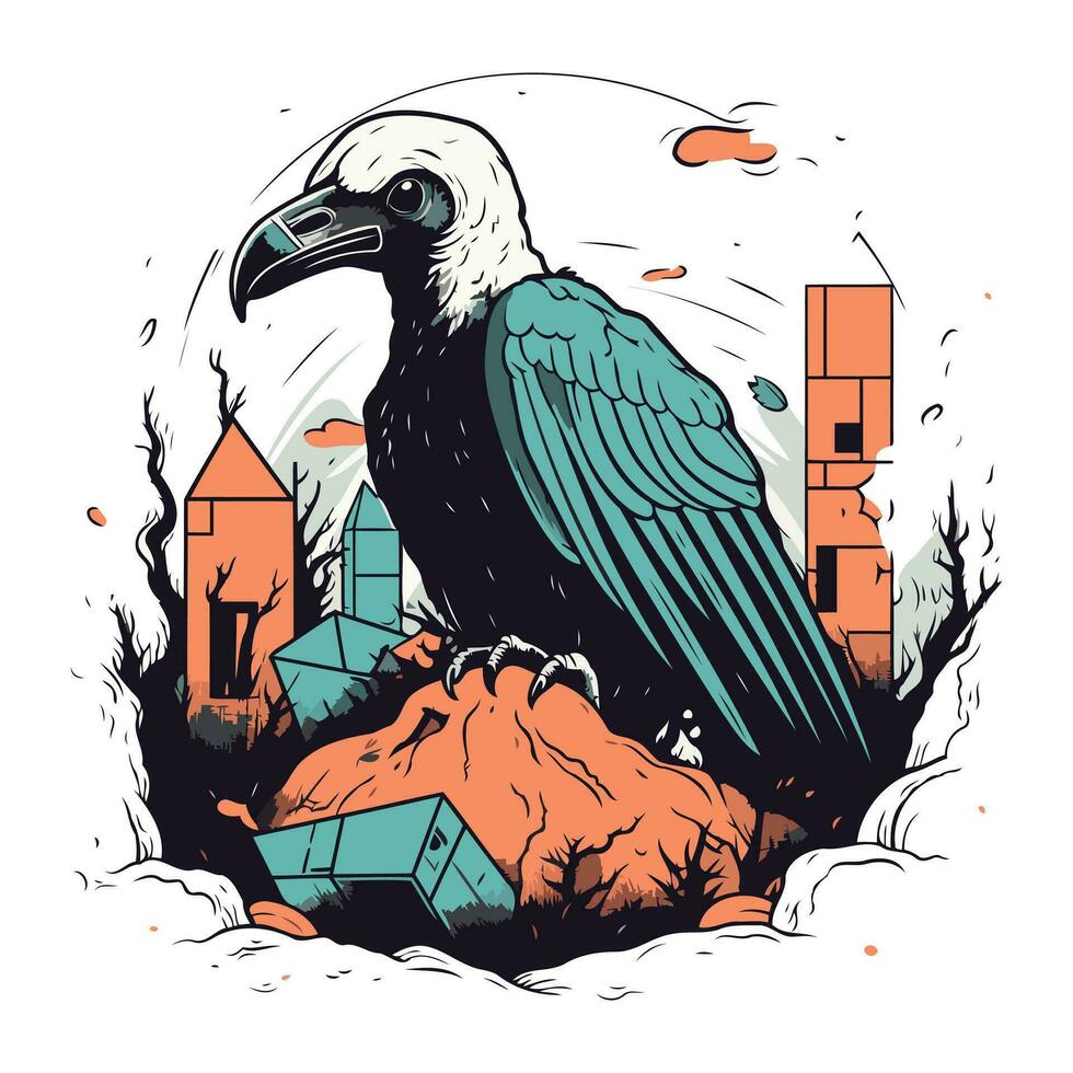 buitre en el ciudad. vector ilustración de un cuervo en el ciudad.