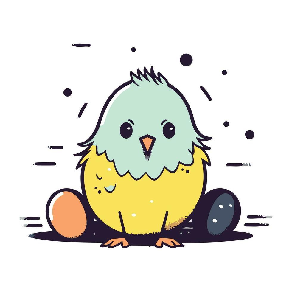 linda pequeño pollo y huevos. vector ilustración en dibujos animados estilo.