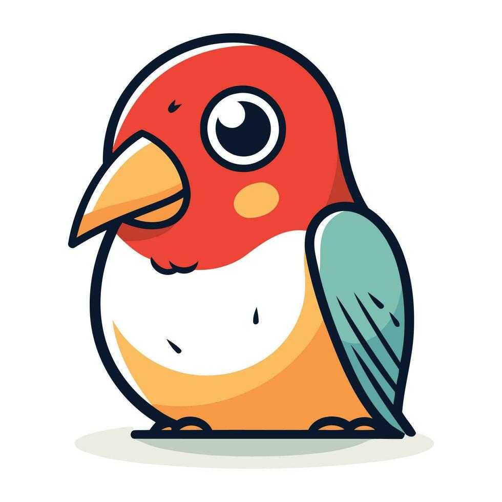 Cute little red bird isolated on white background. Vector illustration.