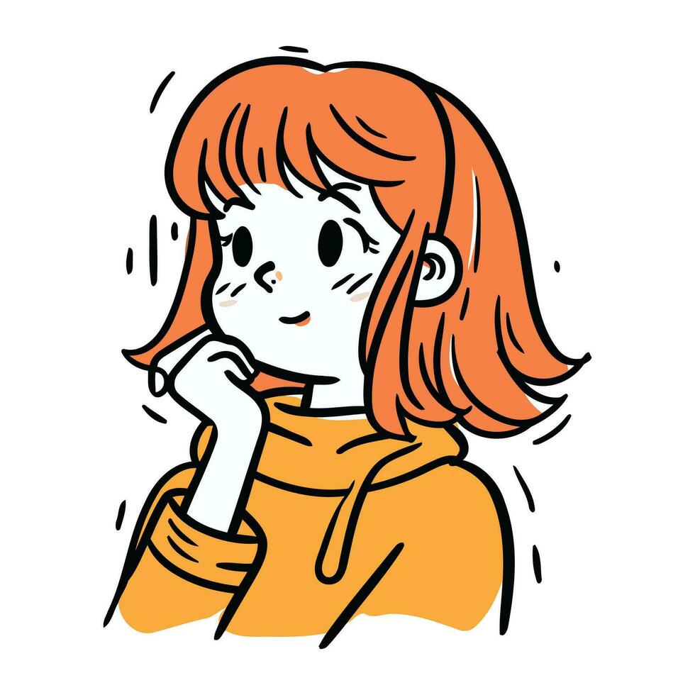 Illustration of a red haired girl in a yellow sweater. vector