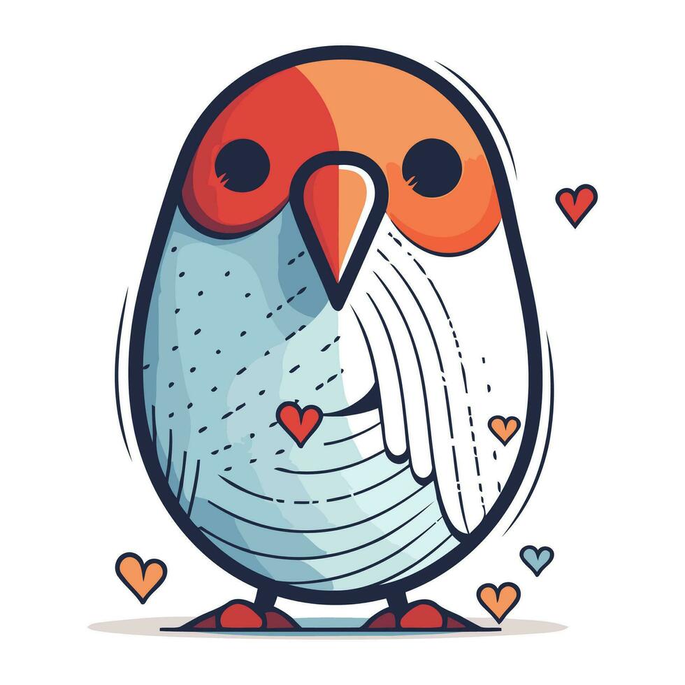 Cute cartoon parrot with hearts. Vector illustration in flat style.