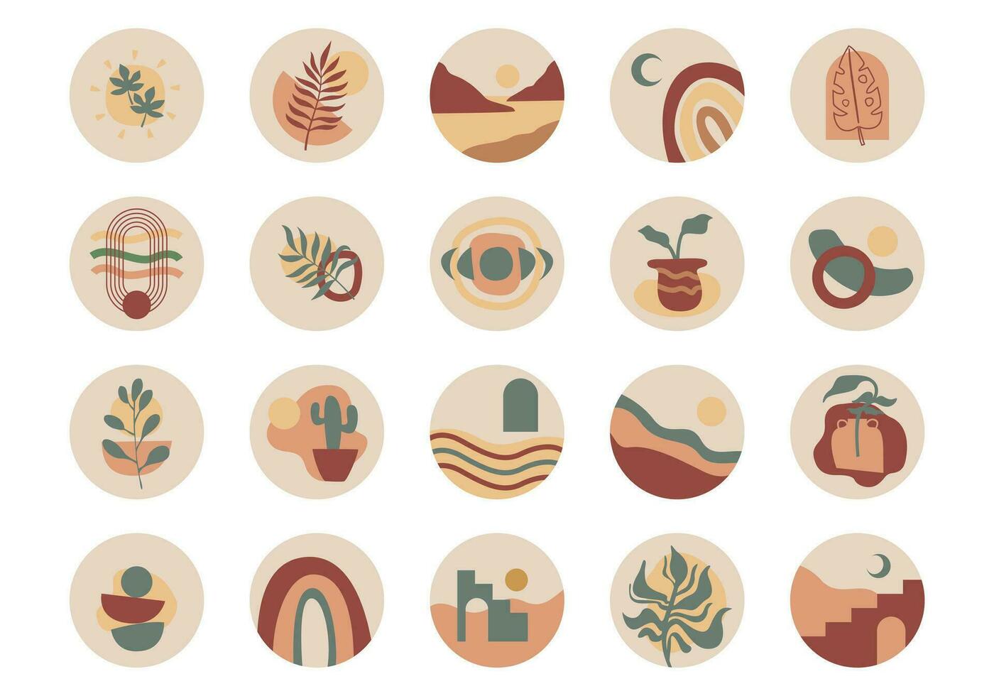 Bohemian Circle Illustration Set vector
