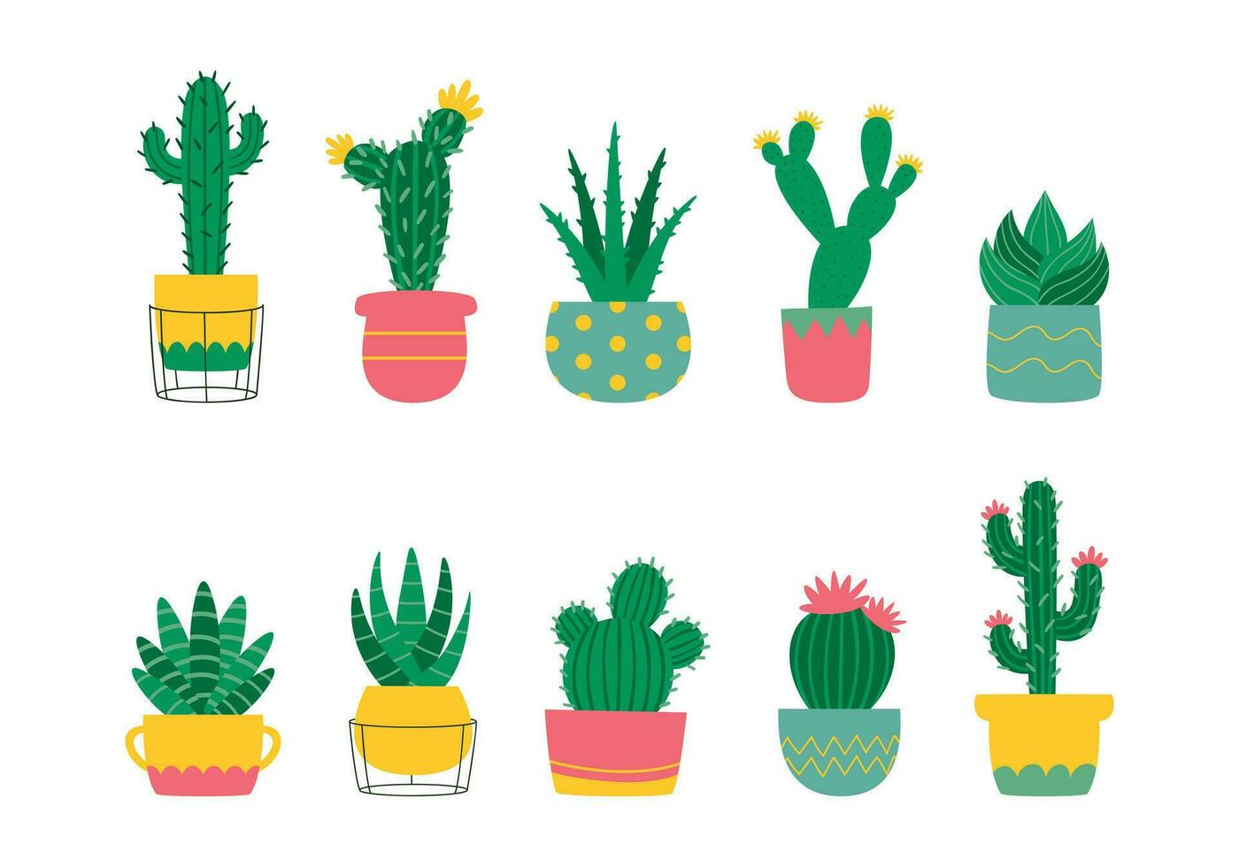 linda dibujos animados cactus ilustración conjunto vector