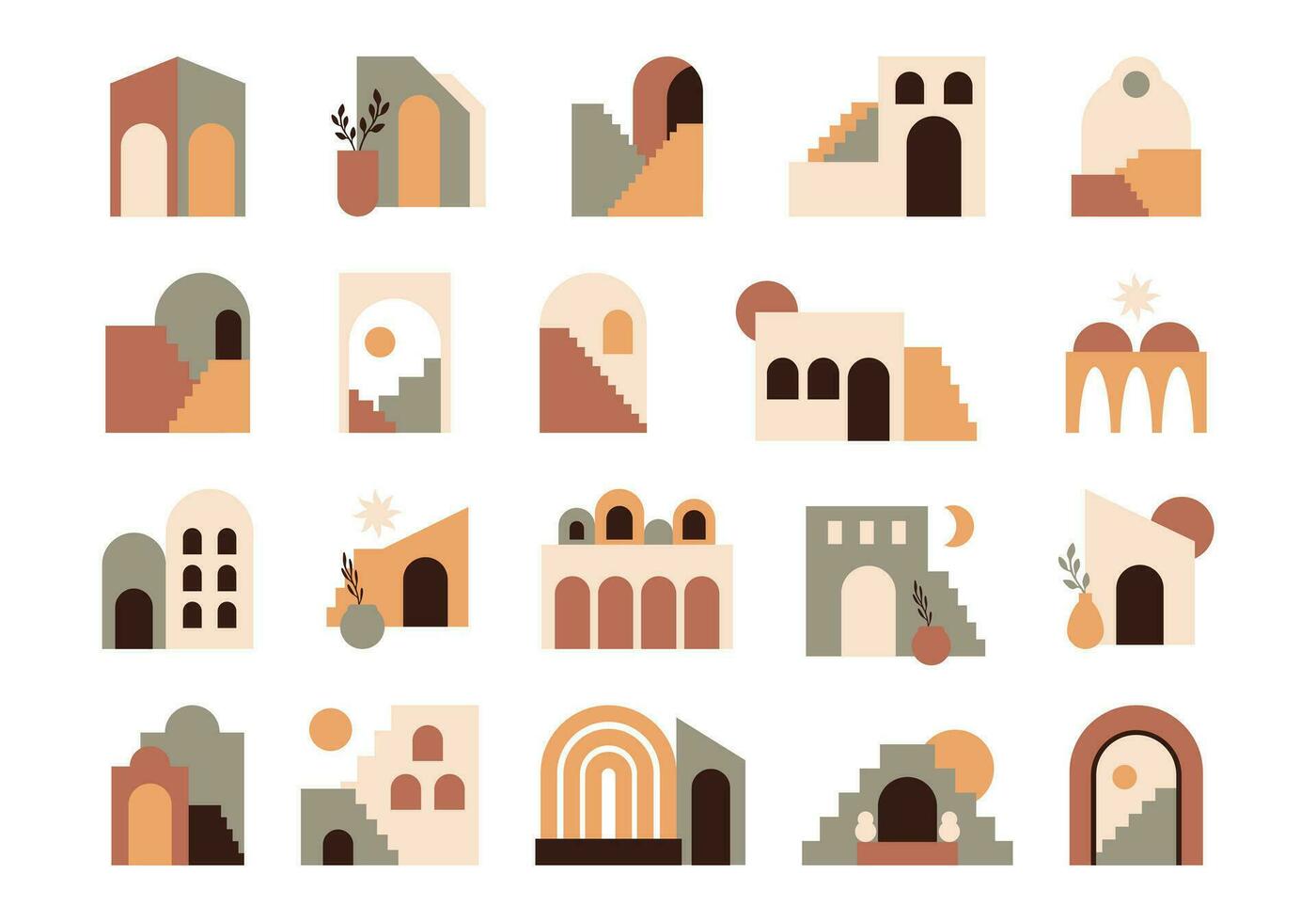 Architectural Boho Illustration Set vector