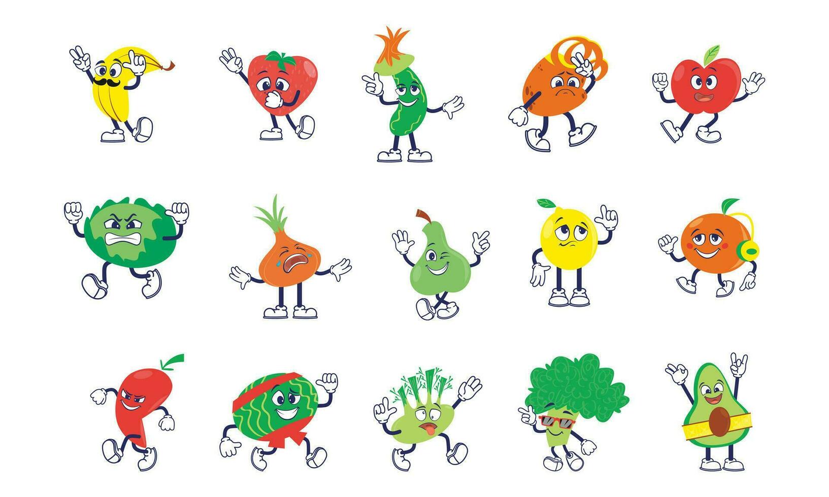 Fruta dibujos animados personaje elemento conjunto vector