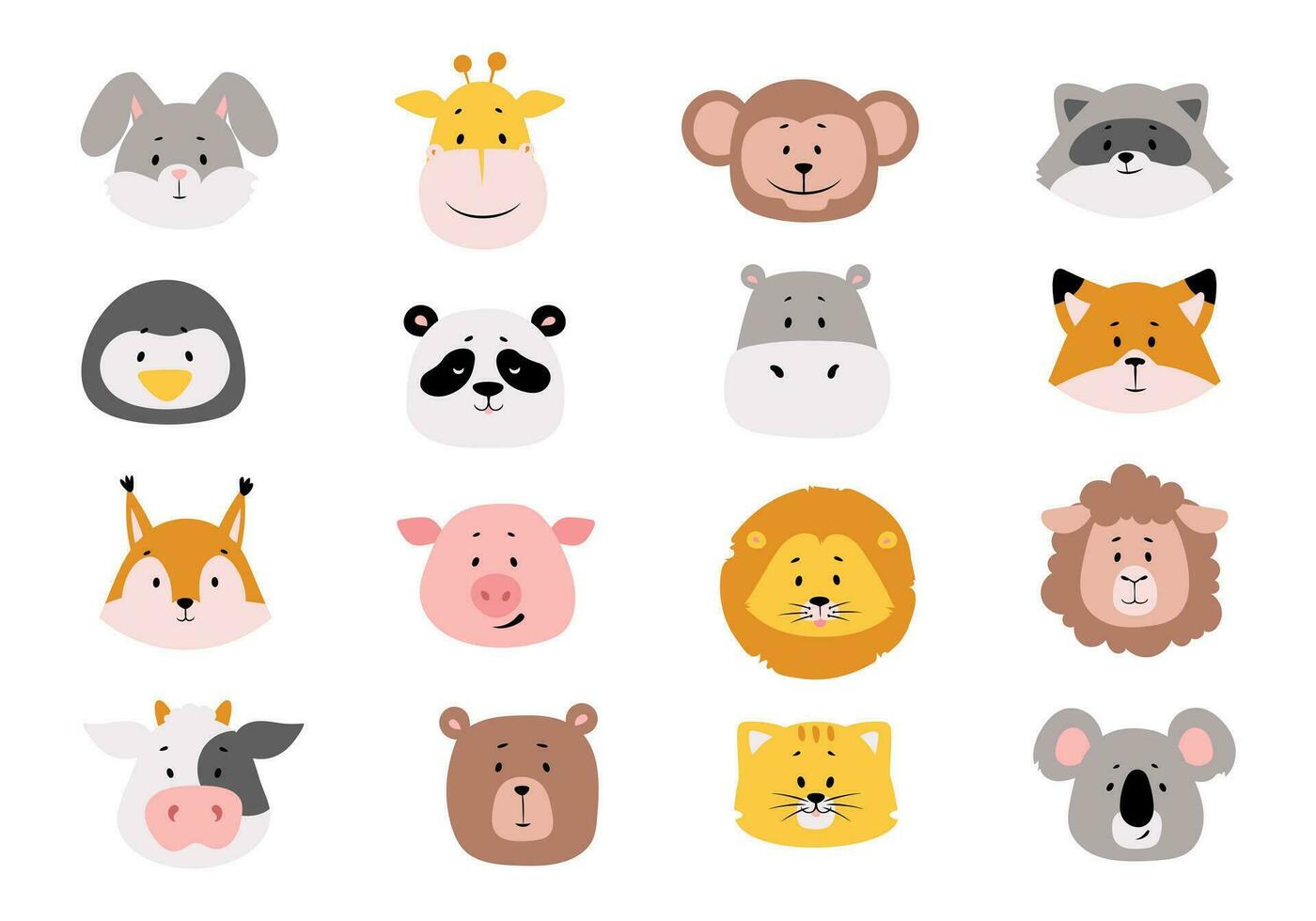 Cute Head Animal Character Set vector