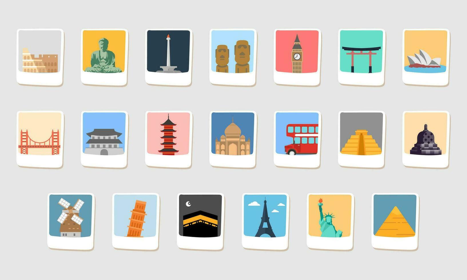 Landmark Polaroid Illustration Element Set vector