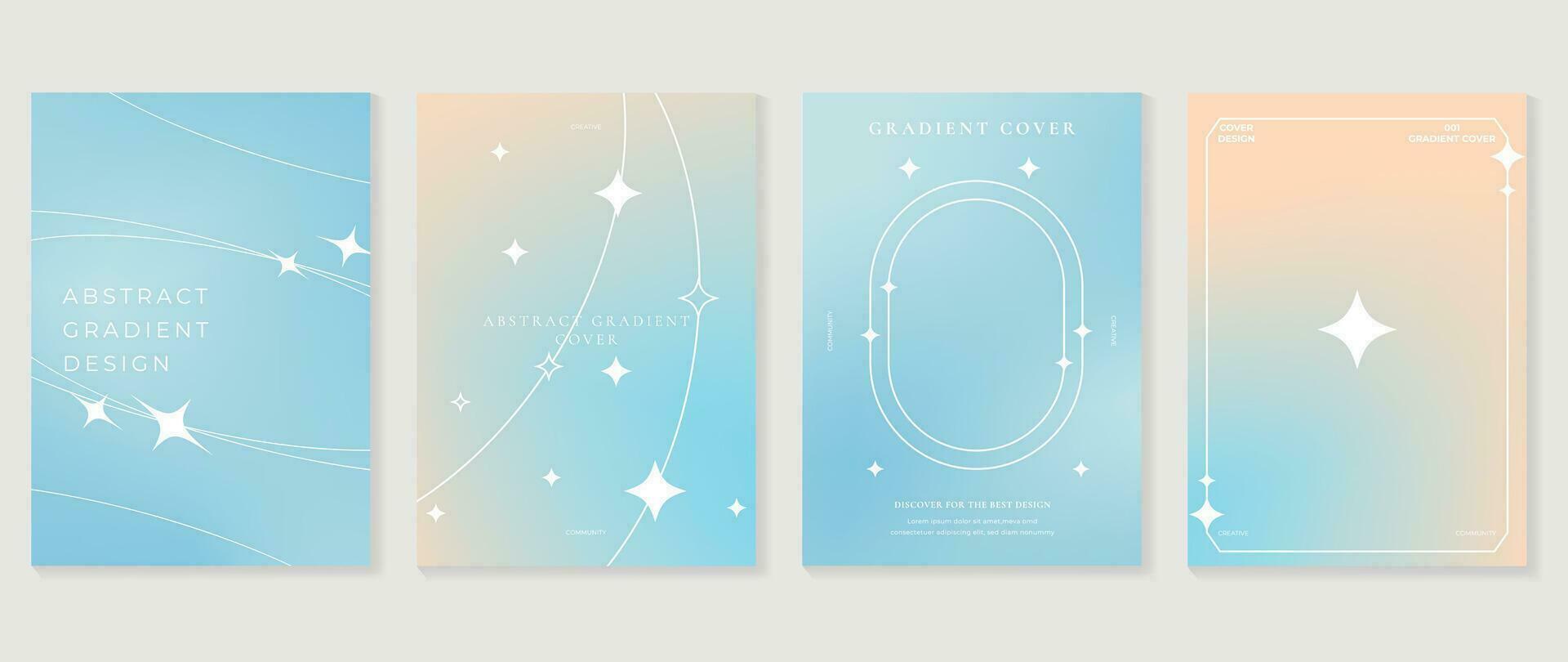 Gradient cover set. Cute gradient holographic background vector with vibrant colors, sparkle, star, border. Y2k trendy wallpaper design for social media, cards, banner, flyer, brochure.