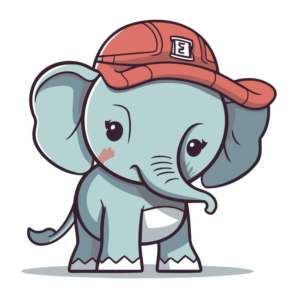 Cute elephant wearing a fireman helmet. Cartoon vector illustration.