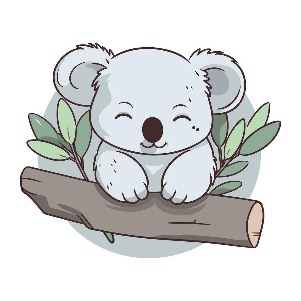 Cute koala cartoon on a tree branch. Vector illustration.