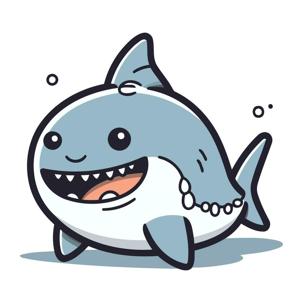 Cute Shark Cartoon Character Vector Illustration. Flat Design Style.