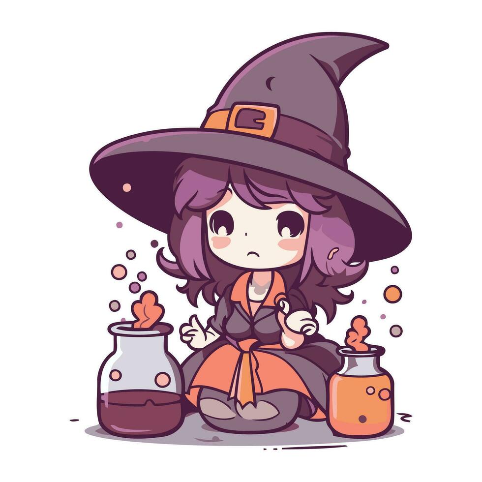 Illustration of a Cute Little Witch Girl in Her Halloween Costume vector