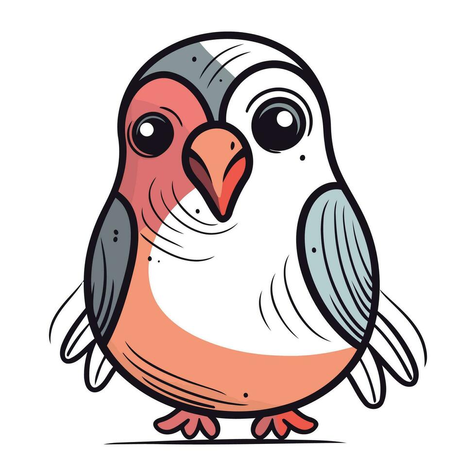 Bullfinch cartoon vector illustration. Hand drawn cute little bird.