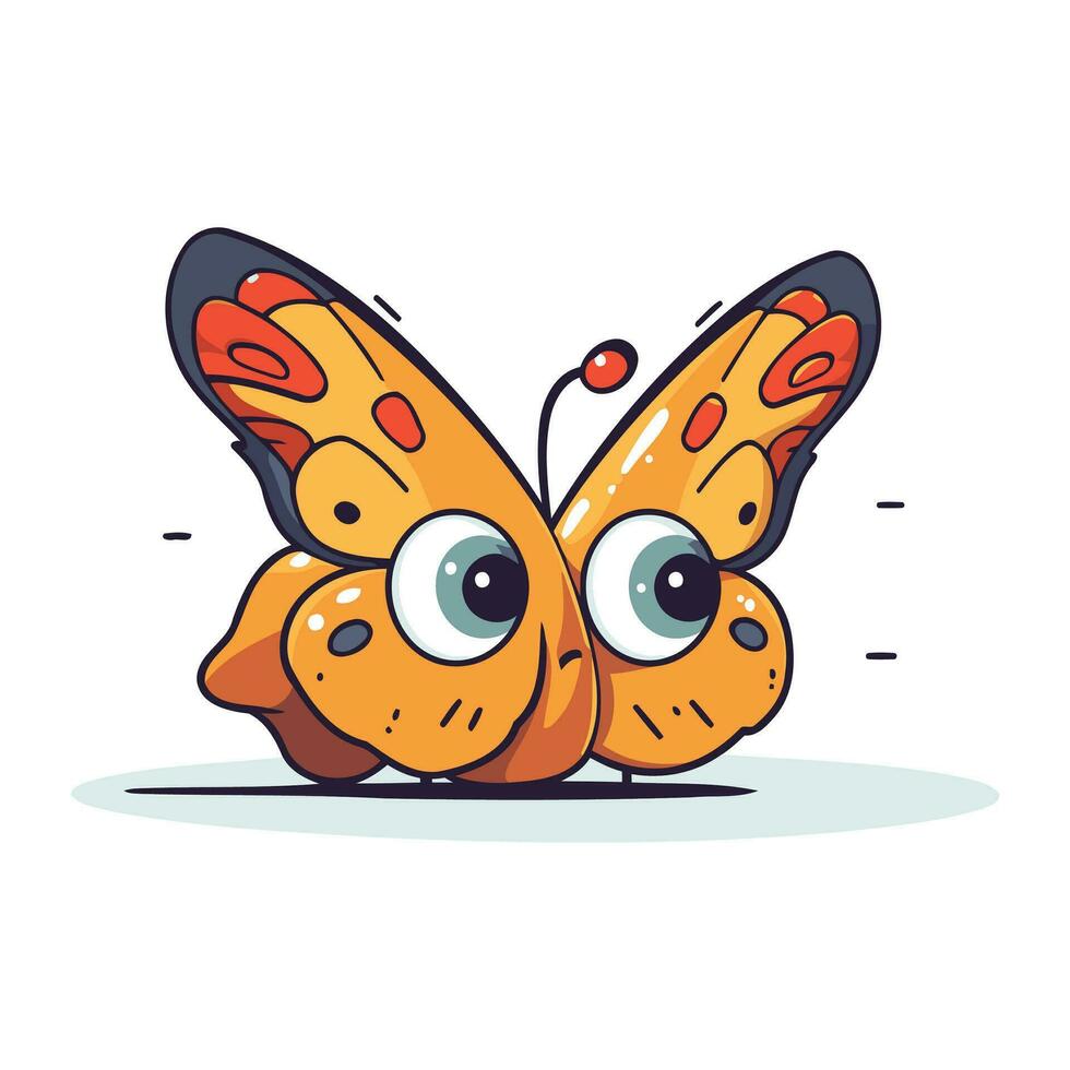 Butterfly with big eyes. Cute cartoon character. Vector illustration.