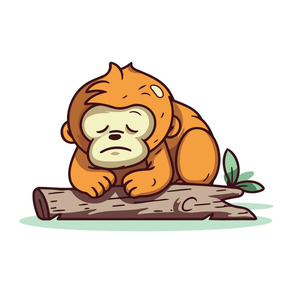 Sleeping orangutan on a log. Vector illustration.