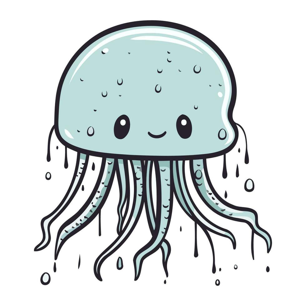 Cute cartoon jellyfish. Vector illustration isolated on white background.