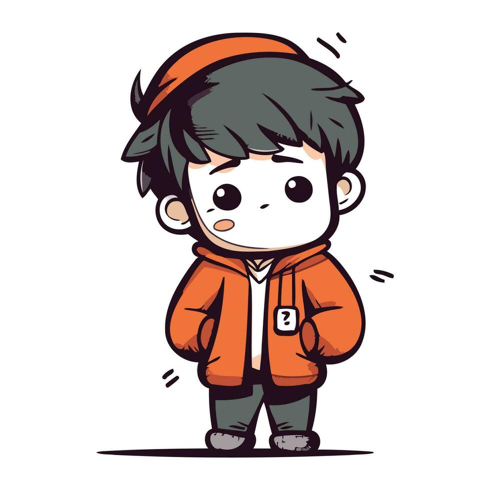 Vector illustration of a cute little boy in warm clothes. Cartoon character.