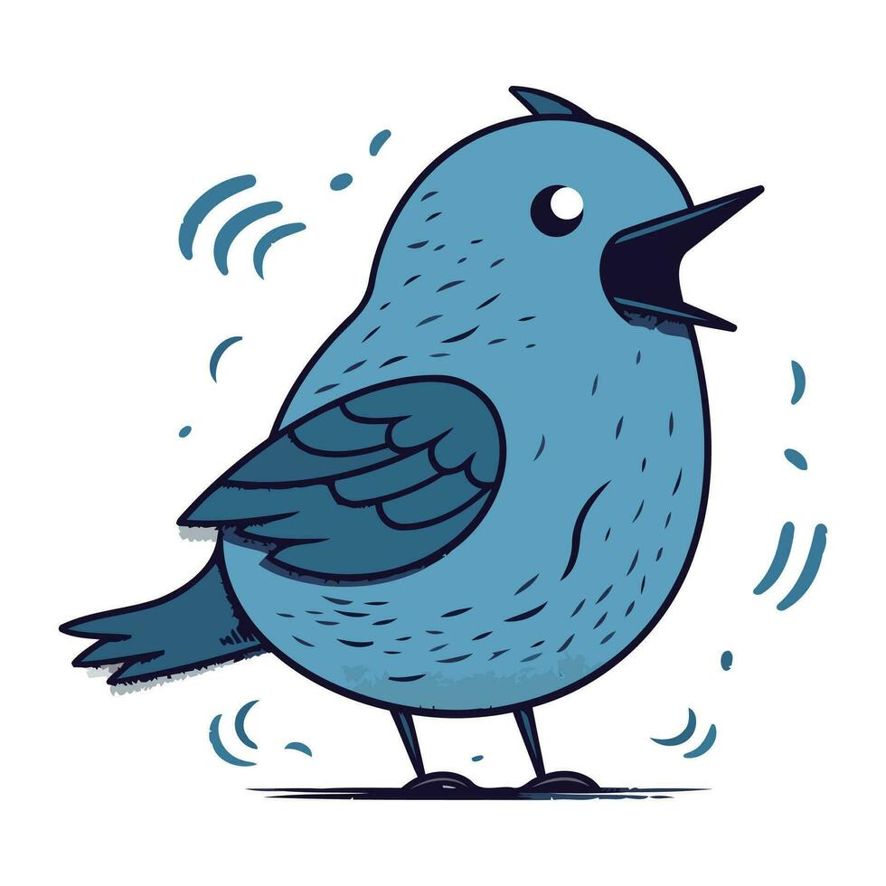Vector illustration of a cute blue bird. Isolated on white background.
