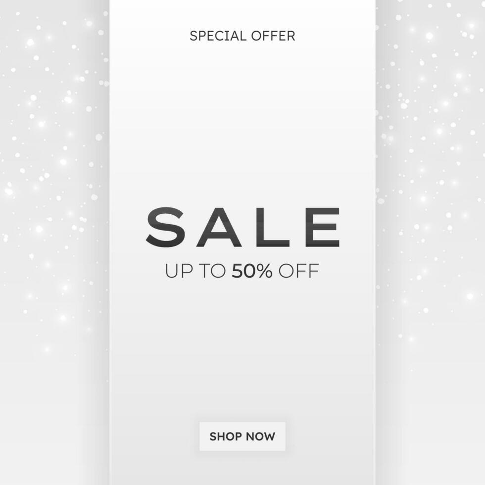 Square sale banner. Vector Web banner with silver stripes on background with text, glitter and confetti. Template design for holidays, Black Friday sale. Special Offer, luxury shopping poster.