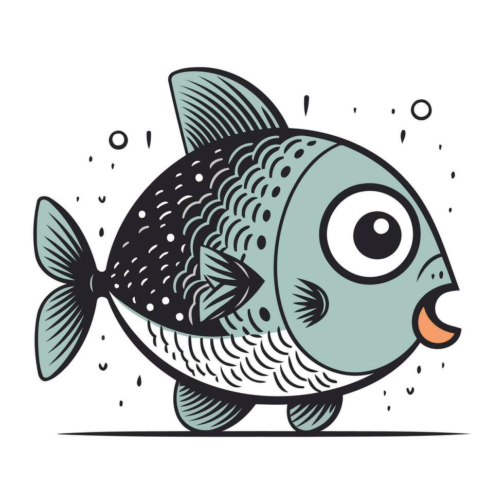 Cute cartoon fish. Vector illustration. Isolated on white background.