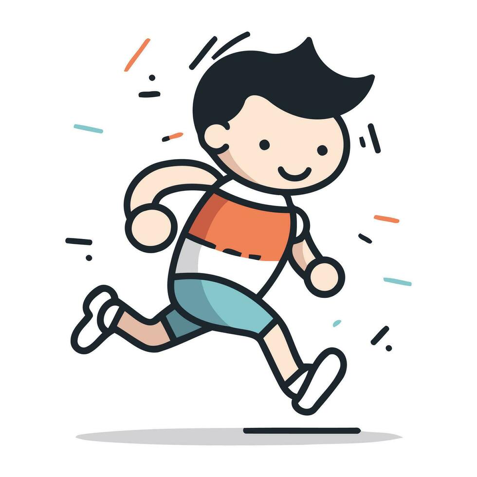 corriendo chico vector ilustración. sencillo plano diseño de contento pequeño chico correr.