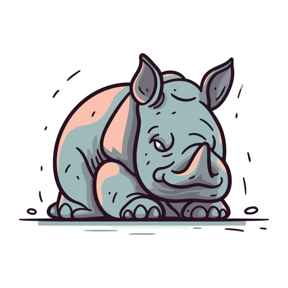 Cute rhinoceros. Vector illustration isolated on white background.